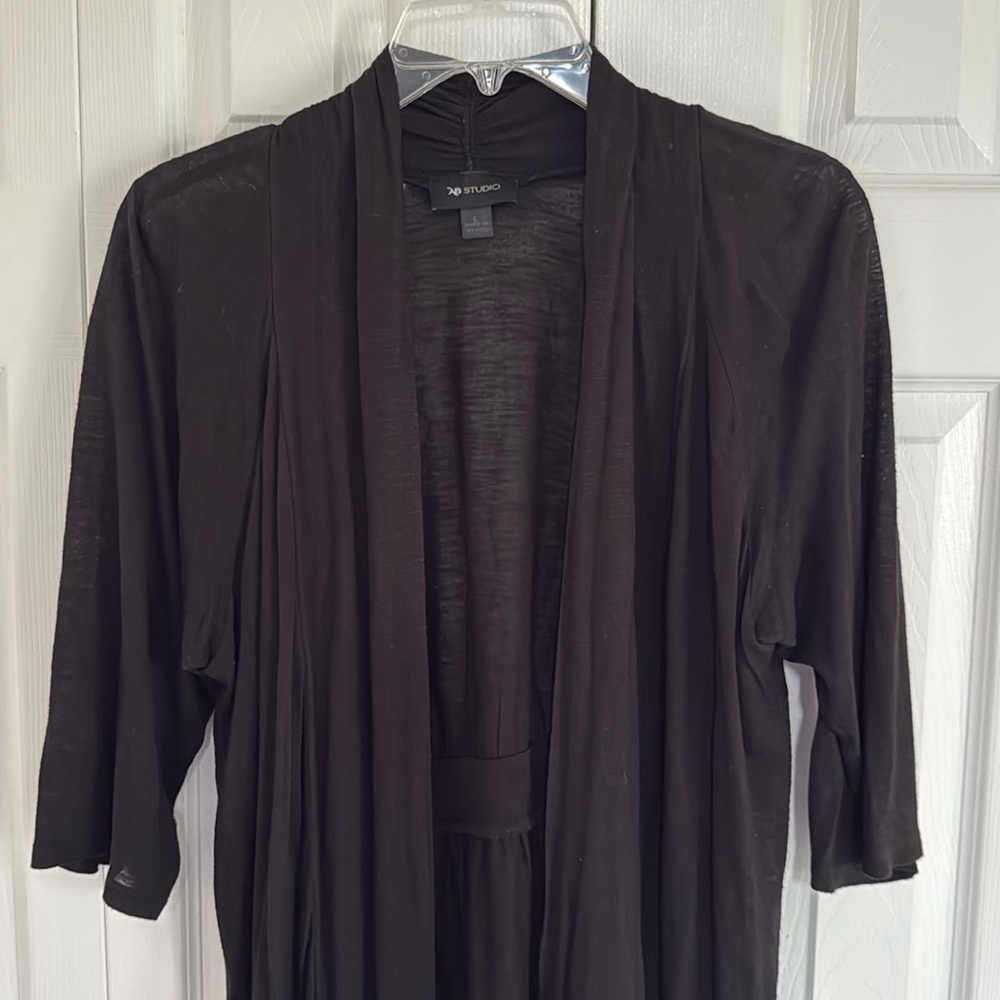 *Gently Worn* AB Studio Black Lightweight 3/4 Sleeve Open Front Cardigan- Size L